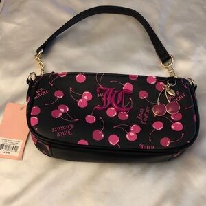 Juicy Couture Black Multi Cherry On Top Shoulder Bag + Bag Charm NWT.